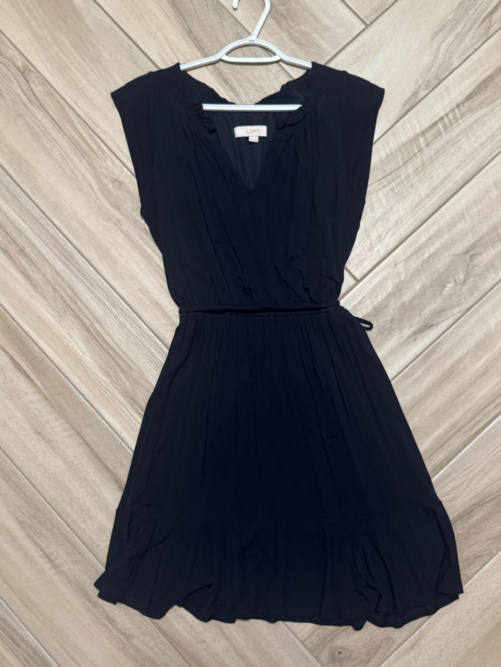 LOFT Navy Blue Midi Cap-Sleeve V-Neck Dress